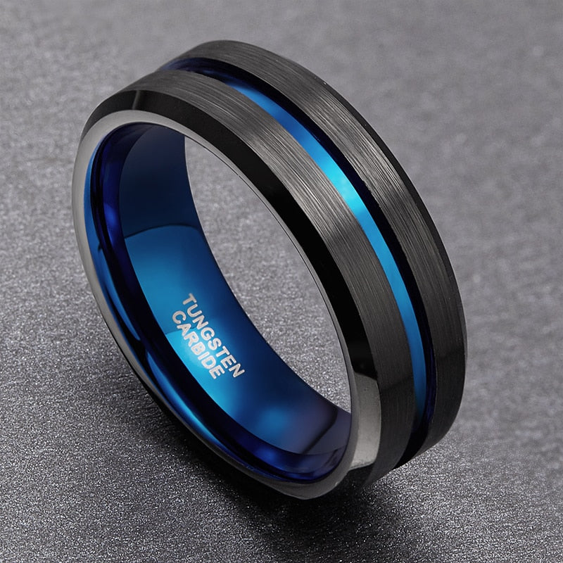 TIGRADE 6/8/10mm Blue&amp;Black Mens Tungsten Carbide Ring Blue Line Design For Women Wedding Engagement Rings Fashion Size 6 -17