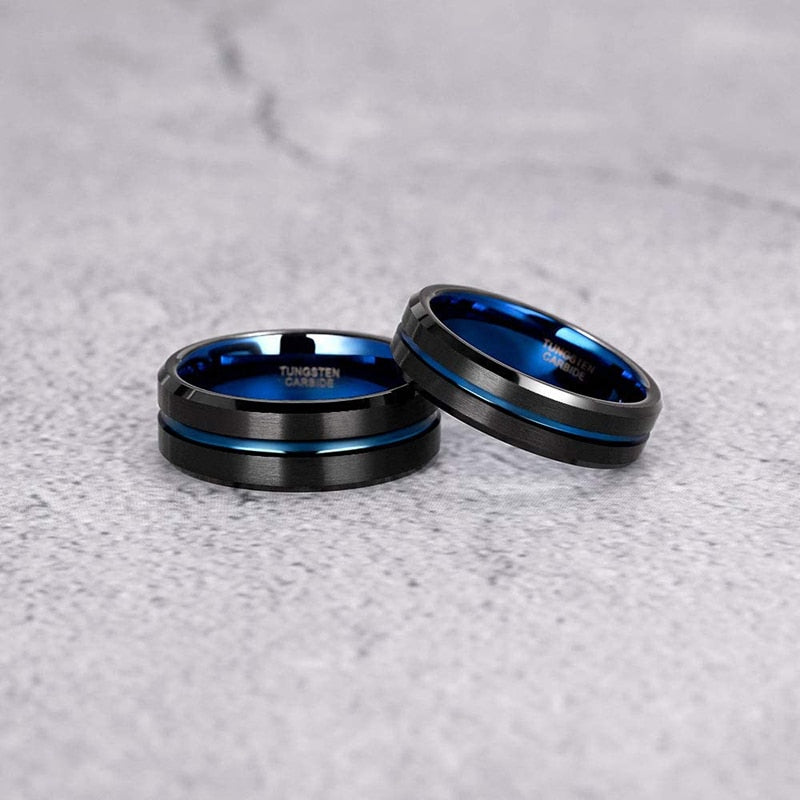 TIGRADE 6/8/10mm Blue&amp;Black Mens Tungsten Carbide Ring Blue Line Design For Women Wedding Engagement Rings Fashion Size 6 -17