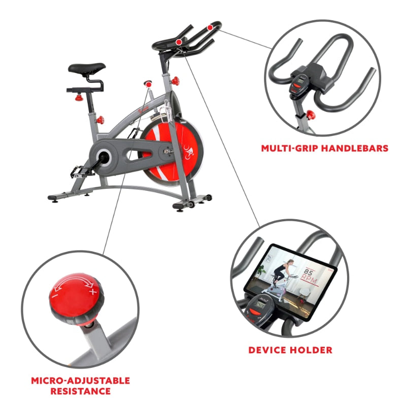 Sunny Health Fitness Stationary Belt Drive Indoor Workout Cycling Exercise Bike, Home Cardio Bicycle, SF-B1423