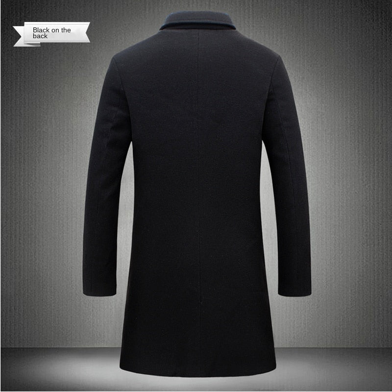 2023 Spring and Autumn Long Cotton Coat New Wool Blend Pure Color Casual Business Fashion Men's Clothing Slim Windbreaker Jacket