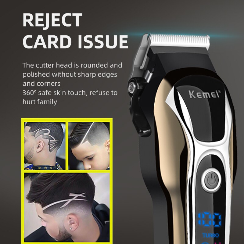Kemei Professional Hair Clipper Rechargeable Trimmer Men Electric Cutter Hair Cutting Machine LCD Cordless Beard Trimmer