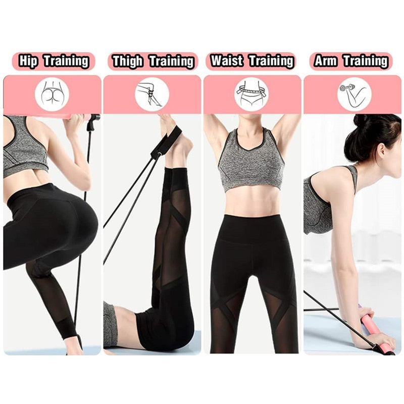 Portable Yoga Pilates Bar Stick with Resistance Band Home Gym Muscle Toning Bar Fitness Stretching Sports Body Workout Exercise