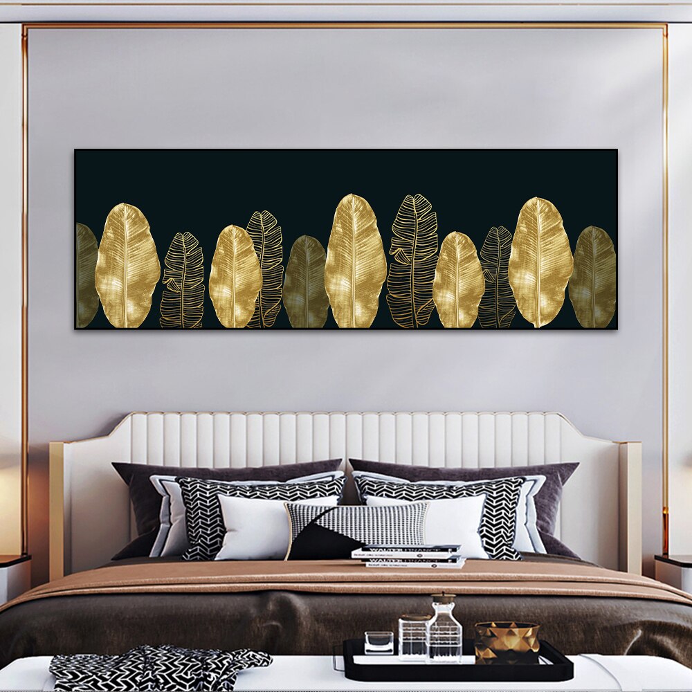 Large Wall Art Plant Painting Black Gold Monstera Ginkgo Leaf Pictures Prints Canvas Posters for Living Room Home Decor No Frame