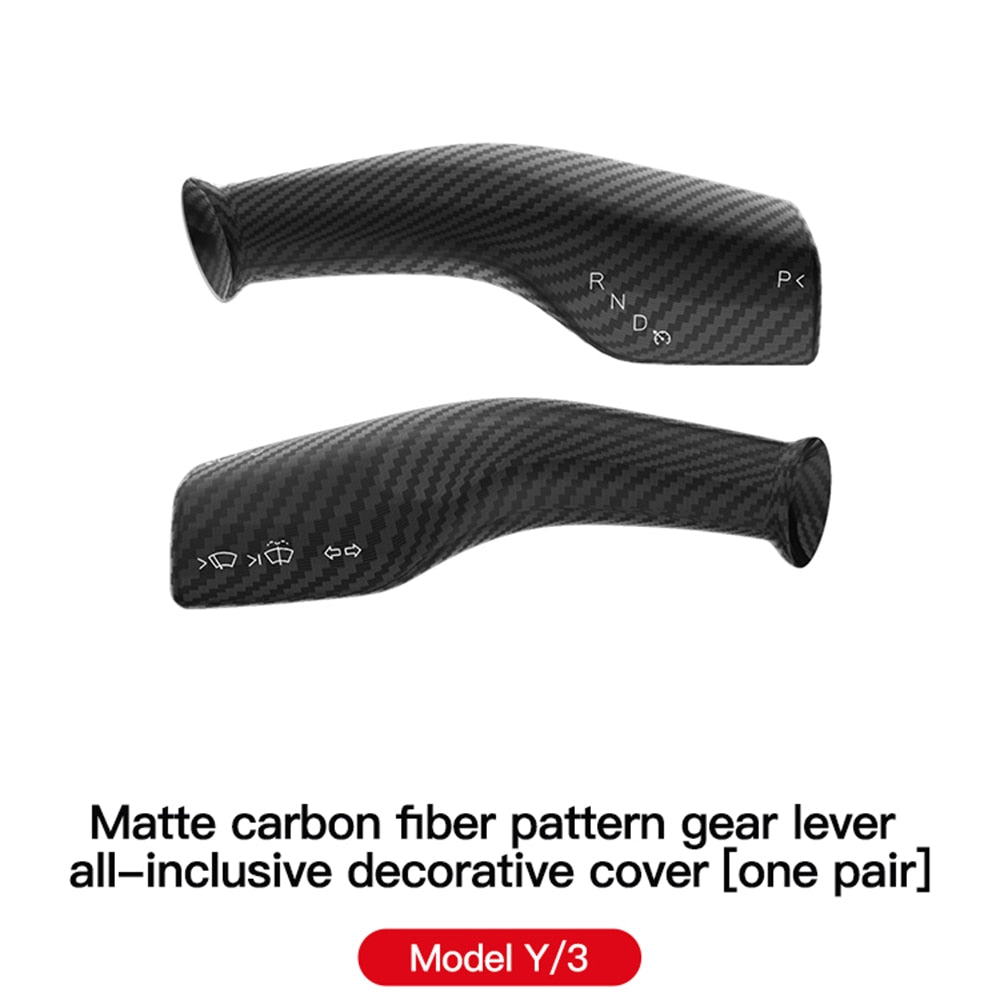 1 Pair YZ Carbon Fiber Steering Wheel Whift Protection Cover For Tesla Model 3 Y ABS Car Column Shift Knob Cover Decor For Tesla
