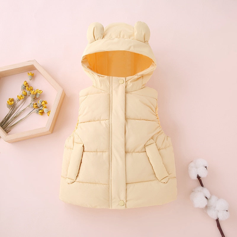 Kids Winter Vests Hooded 2022 Solid Color Warm Baby Boy Vest Cotton Padded Jacket Sleeveless Toddler Girls Autumn Waistcoat Vest