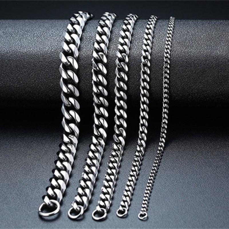 3-11mm Thick Waterproof Chain Bracelet for Men Stainless Steel Cuban Chain Wristband Classic Punk Heavy Men&#39;s Jewelry