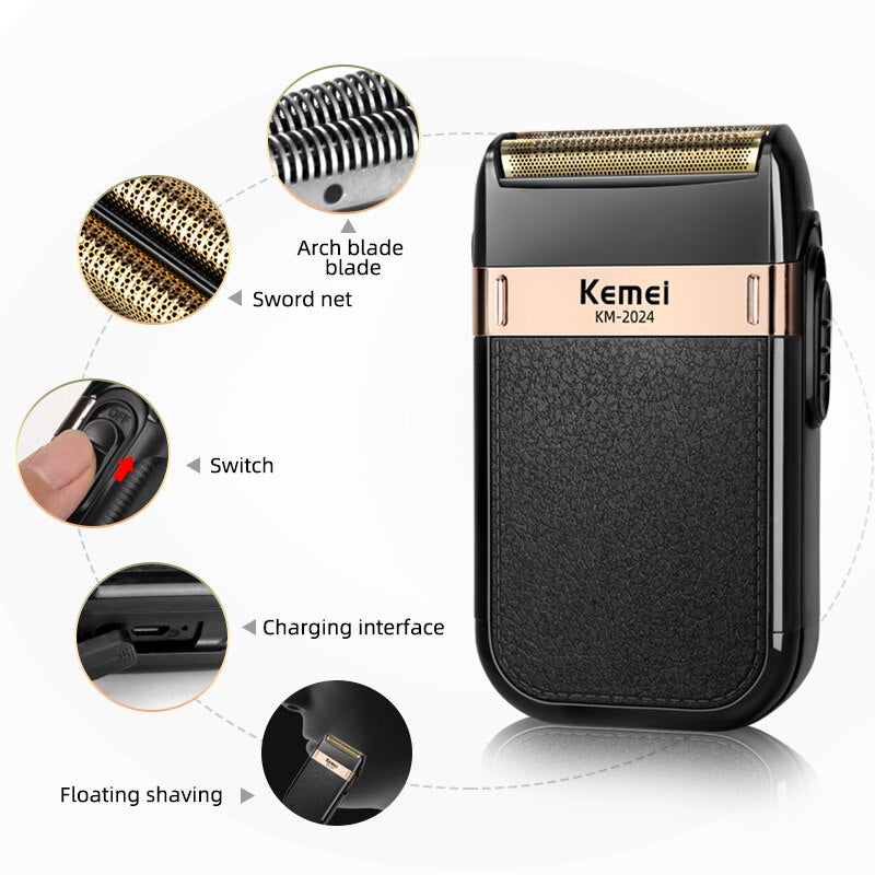 Kemei Electric Shaver for Men Twin Blade Waterproof Reciprocating Cordless Razor USB Rechargeable Shaving Barber Trimmer