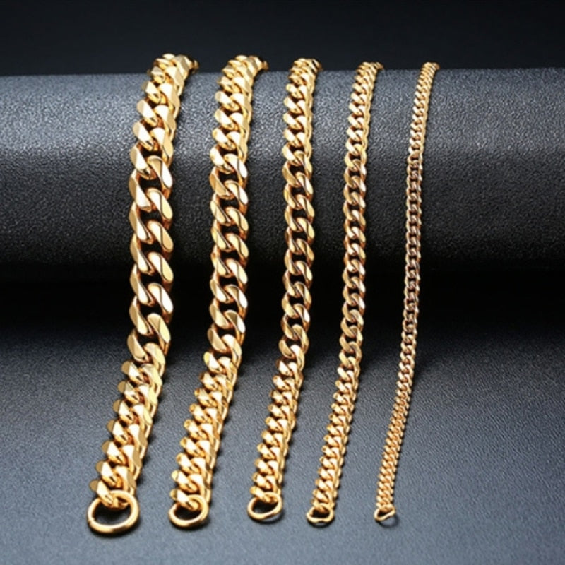 3-11mm Thick Waterproof Chain Bracelet for Men Stainless Steel Cuban Chain Wristband Classic Punk Heavy Men&#39;s Jewelry