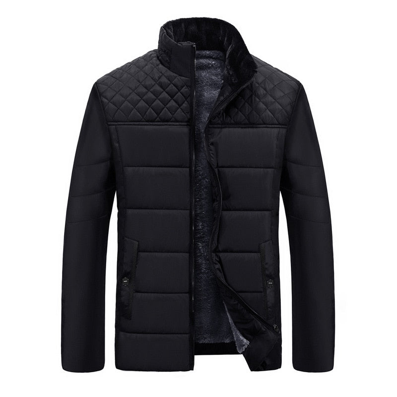 Men's Plush Thickened Parkas Stand Collar Winter Jacket Men's Parker Coat Winter Warm Thick Zipper Coat Padded Overcoat for Men