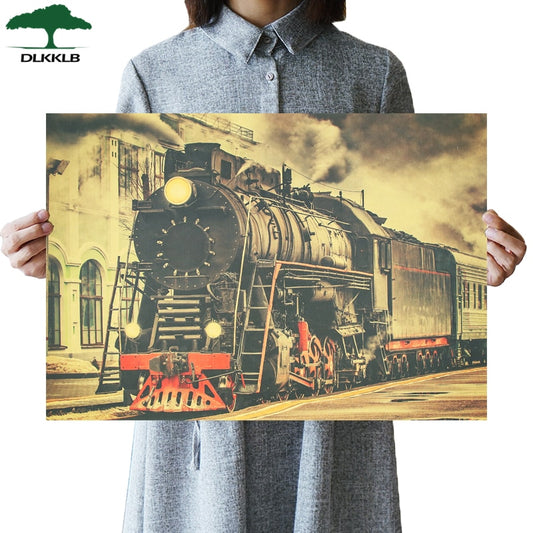 DLKKLB Classic Retro Poster Steam Train Vintage Bar Cafe Art Home Decorative Painting Living Room Bedroom Wall Stickers