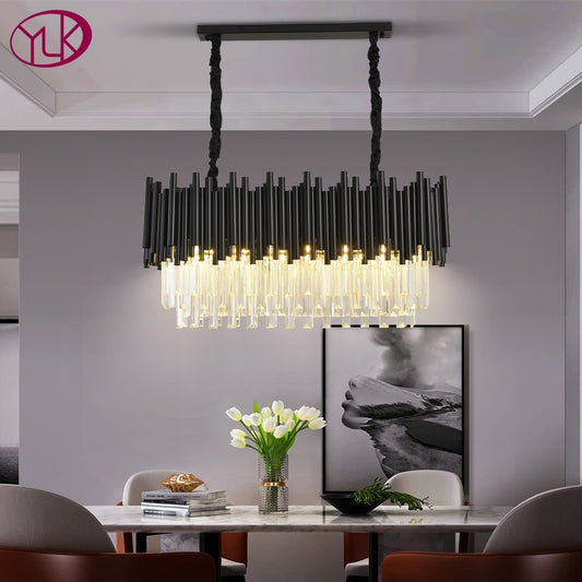 YOULAIKE modern black chandelier for dining room luxury kitchen island crystal light oval design home decor led cristal lamp