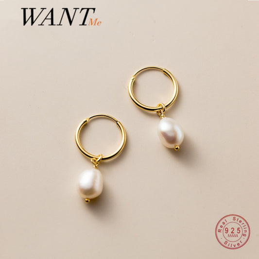 WANTME Genuine 925 Sterling Silver Natural Freshwater Baroque  Pearl Unusual Earrings for Women Chic Charming Goth Jewelry 2021