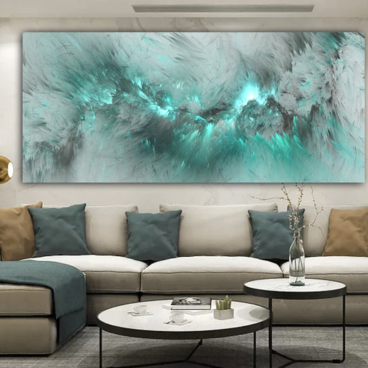 Large Light Blue Green Cloud Abstract Oil Painting Think Independe Wall Picture For Living Room Canvas Modern Art Poster Print