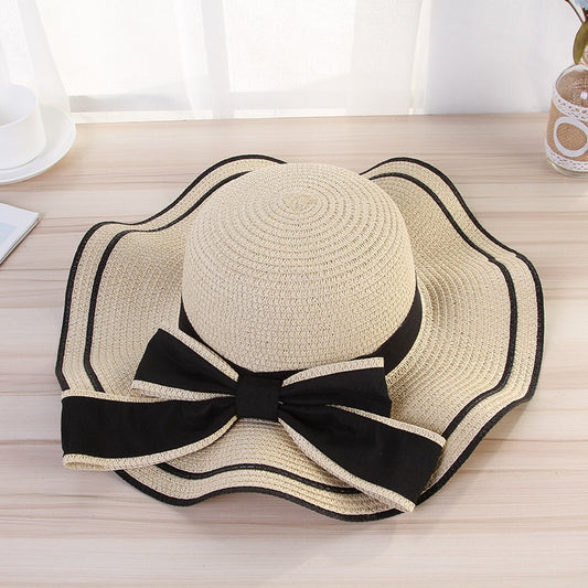 New Summer Women's Boater Beach Hat Wide Side Female Casual Panama Hat Lady Classic Flat Bowknot Straw Sun Hat Women Fedora Gift