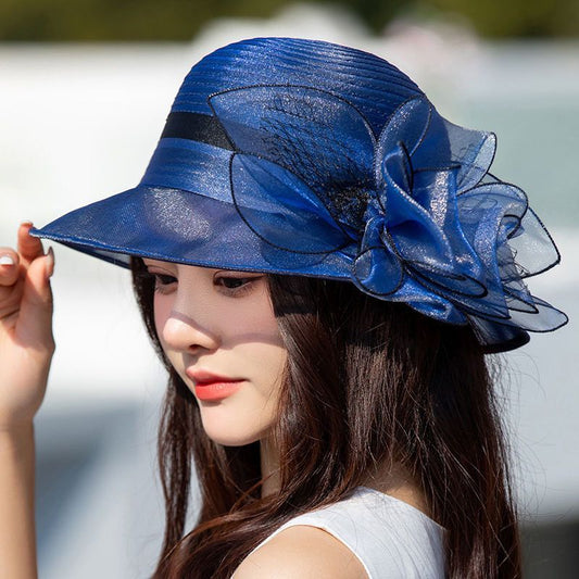 2022 New Organza Flower Sun Hats Ladies Wedding Party Floppy Summer Hats Church Hat For Women Anti-UV Travel Beach Hat