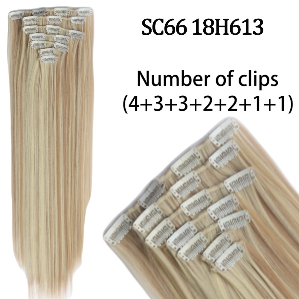 AZQUEEN Synthetic Long Straight  Hair 16 Clips 140G Extensions Clips in High Temperature Fiber Black Brown Hairpiece