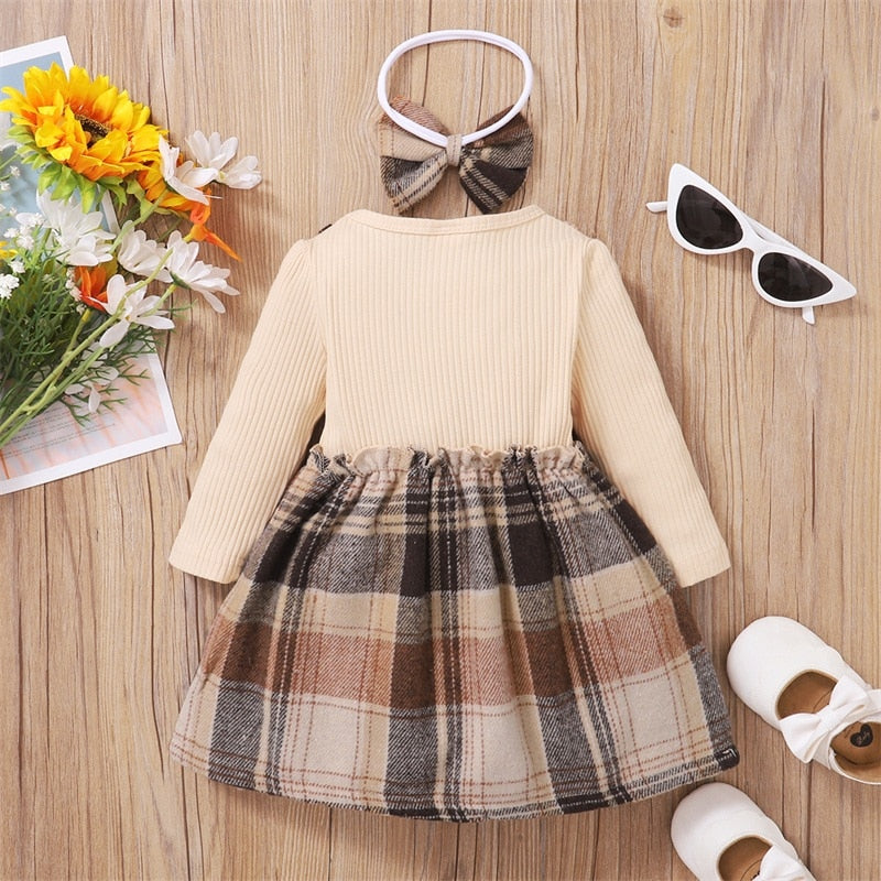hibobi Autumn Winter Baby&#39;s Clothes Cotton Plaid Print Bow Decor Baby Girls Skirt Fashion Princess Casual Kids Dresses