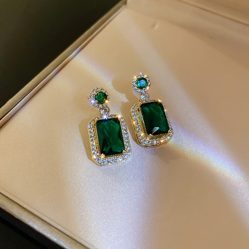 AMC Korean Bridal Exquisite Emerald Green Geometric Earring And Necklace Set Wedding Versatile Jewelry Accessories For Women