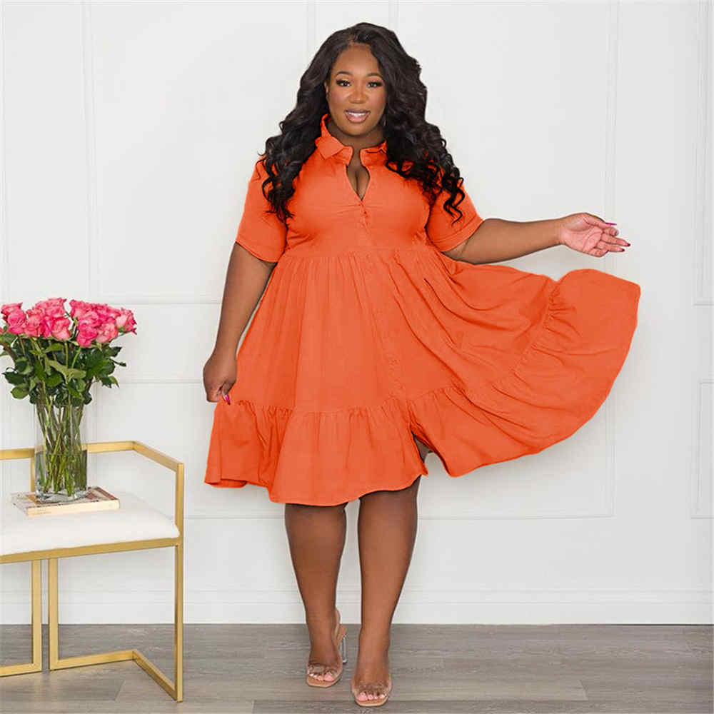 Wmstar Plus Size Summer Dresses Women's Clothing Solid Elegant Casual Cute Ball Gown Shirts Mini Dress Wholesale Dropshipping
