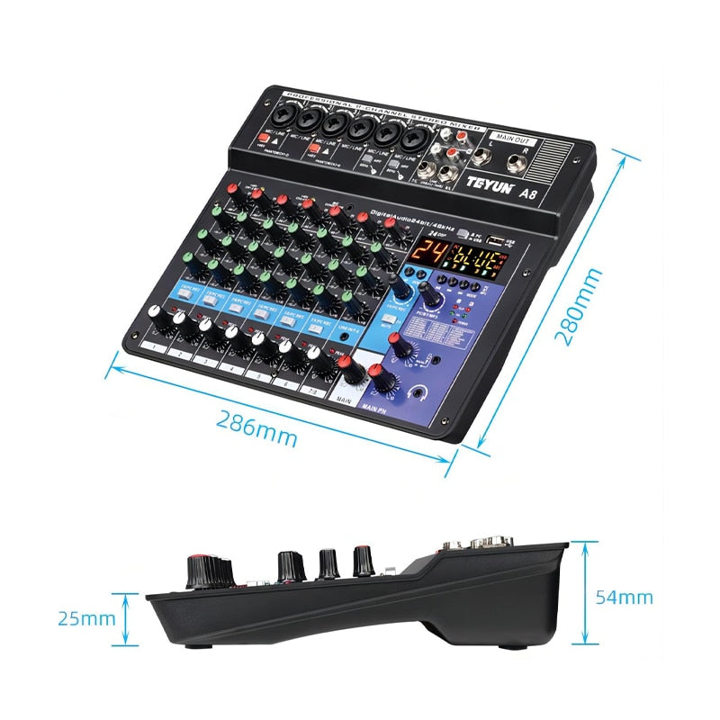 TEYUN 8 6 4 Channel Professional Portable Mixer Computer Sound Mixing Console Number Audio Interface Live Broadcast A4 A6 A8 48V