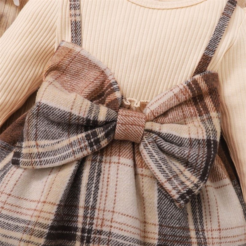 hibobi Autumn Winter Baby&#39;s Clothes Cotton Plaid Print Bow Decor Baby Girls Skirt Fashion Princess Casual Kids Dresses
