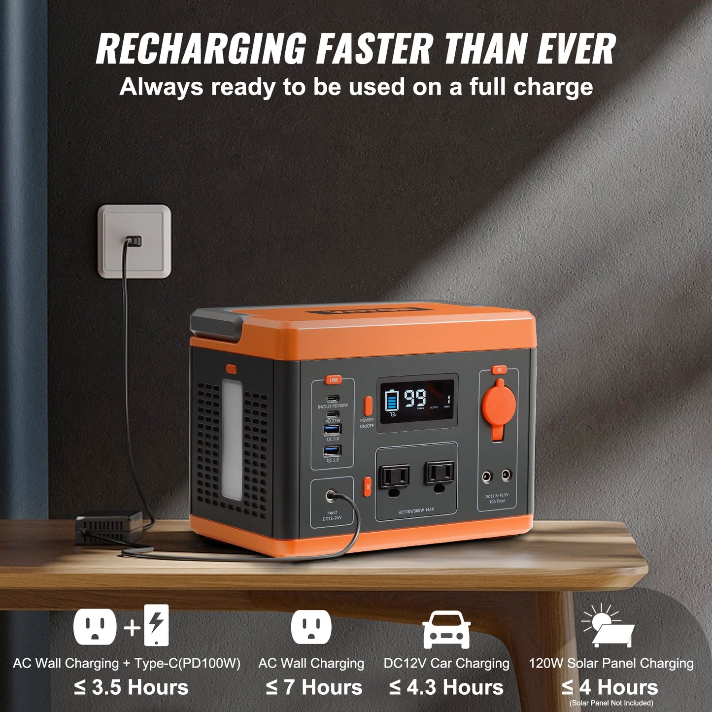 VEVOR 296Wh 300W Portable Power Station Solar Generator Backup Lithium Battery LCD Screen for Outdoors Camping Travel Emergency