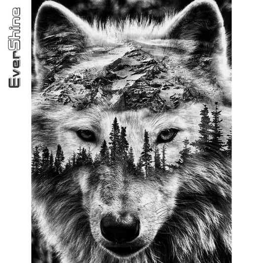 Evershine Diamond Embroidery Wolf Black White Diamond Painting Animal Mosaic Rhinestone Picture Handicrafts Decor For Home