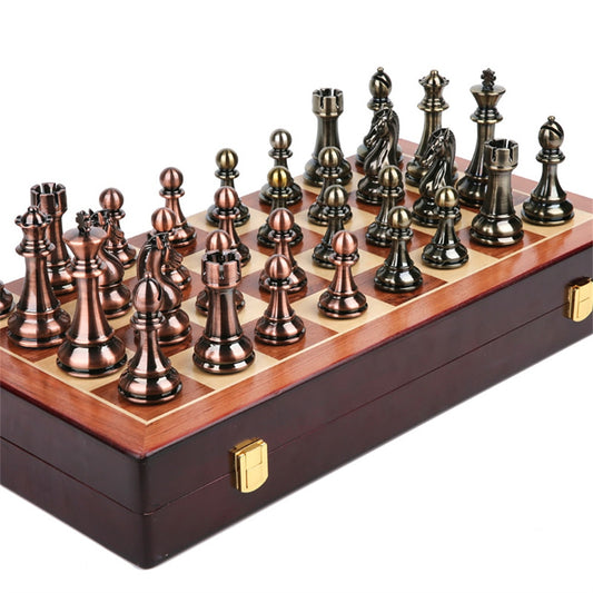 52x52cm High Grade Luxury Wooden Chess Board Games Bronze Metal Chess Pieces Set Folding Family Board For Children Checkerboard