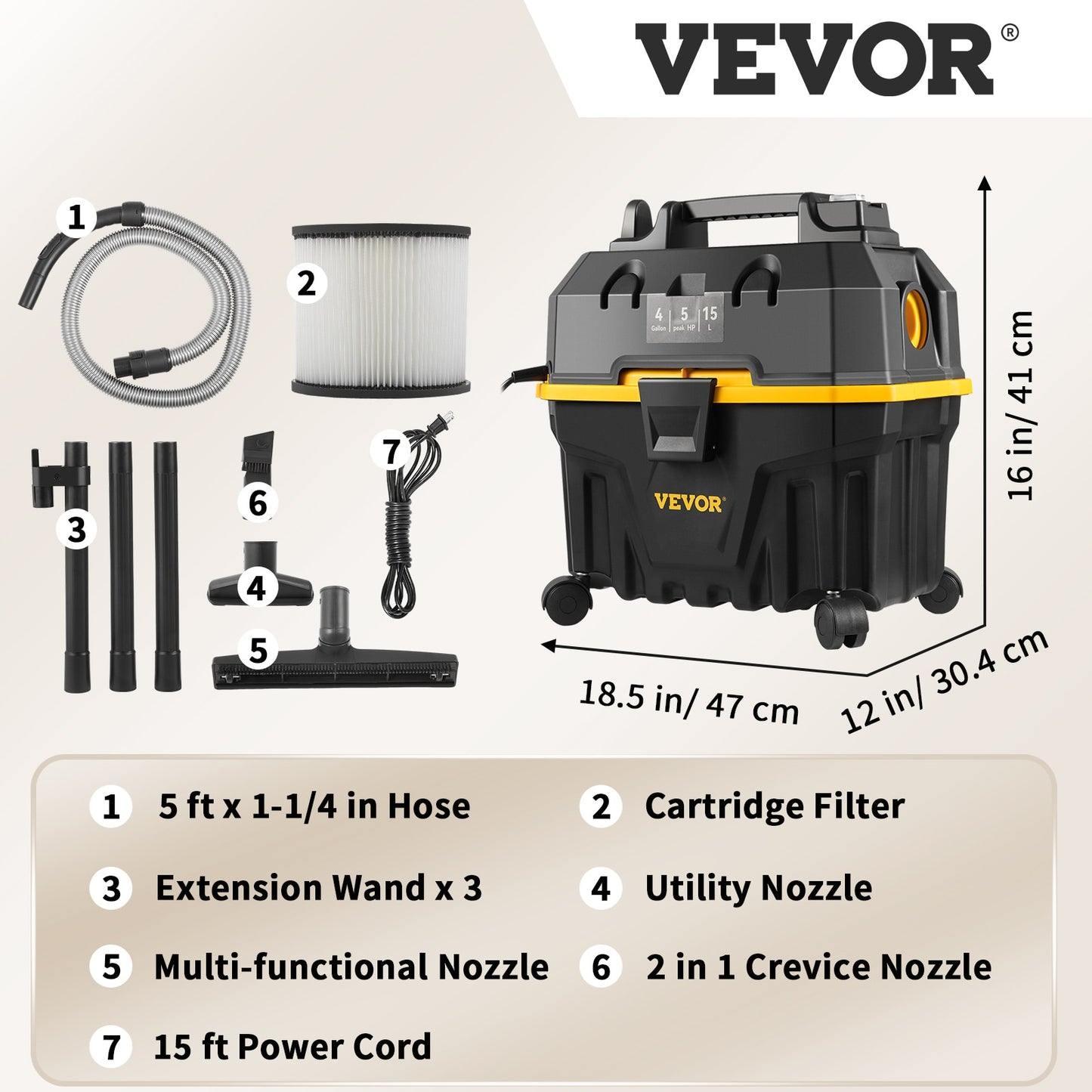 VEVOR Portable Wet and Dry Vacuum Cleaner 15L For Car &amp; Home Appliance 1200W Power Strong Suction Vacuum Cleaner &amp; Air Blower