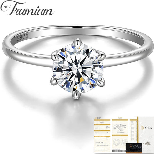 Trumium Real 0.5/1 Ct D Color Moissanite Diamond Engagement Rings For Women S925 Sterling Silver Wedding Bands Fine Jewelry