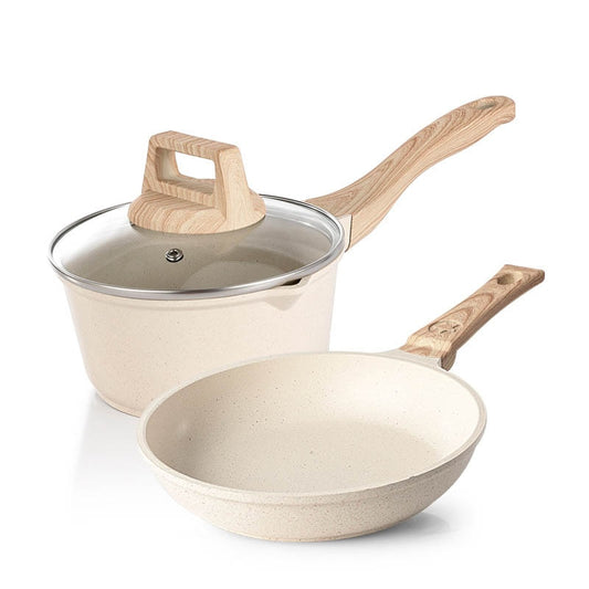 Non-Stick Frying Pan Set Maifan Stone Kitchen Soup Pot Milk Pan with Wooden Handle Pot Cookware Set Cooking Utensils for Kitchen