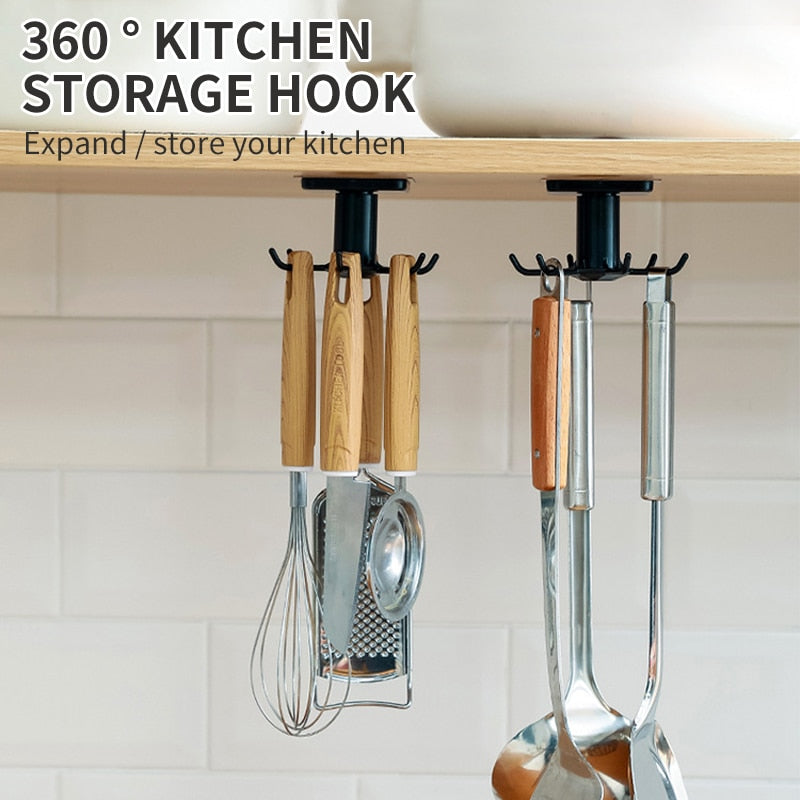 Kitchen hooks rotating storage rack without punching wall-mounted kitchenware supplies gods multifunctional shelves G420
