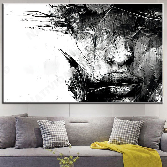 Abstract Art Black and White Female Face Canvas Painting Wall Art Posters HD Print Picture for Living Room Bedroom Decor Cuadros