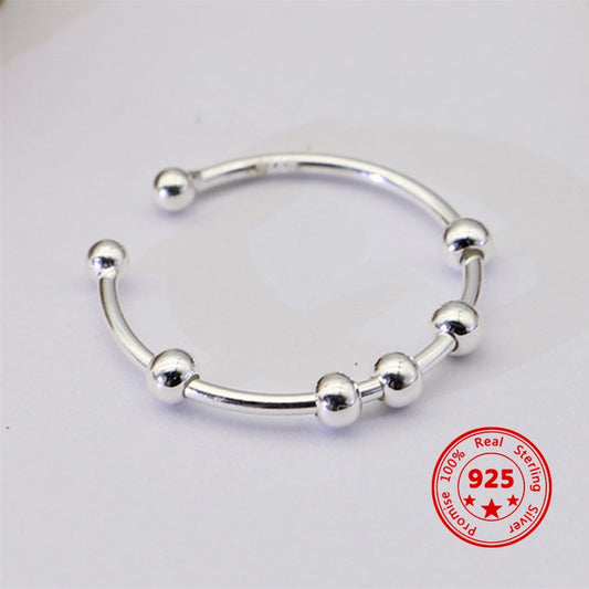2022 New 925 Sterling Silver Fidget Beads Adjustabl Ring For Women Men Rotate Freely Anti Stress Anxiety Rings Fashion Jewelry