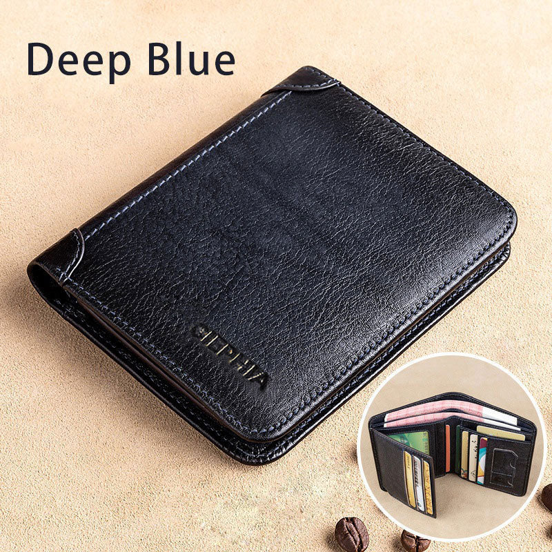 Genuine Leather Rfid Protection Wallets for Men Vintage Thin Short Multi Function ID Credit Card Holder Money Bag