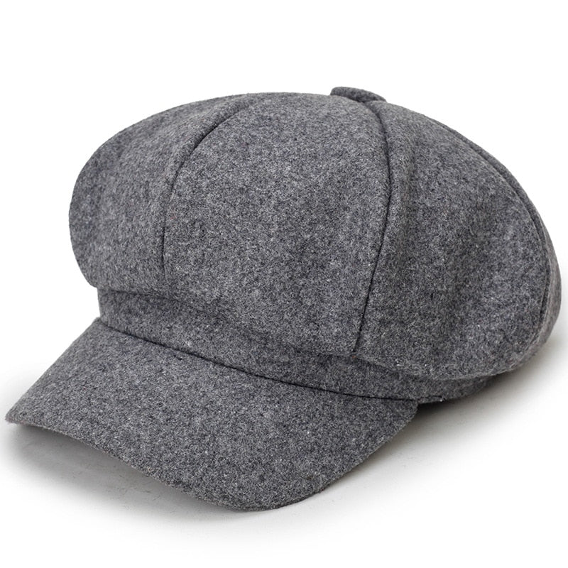 Autumn Winter Newsboy Caps Men Women Warm Woolen Solid Octagonal Hat For Male Detective Hats Retro Beanies Flat Caps chapeau