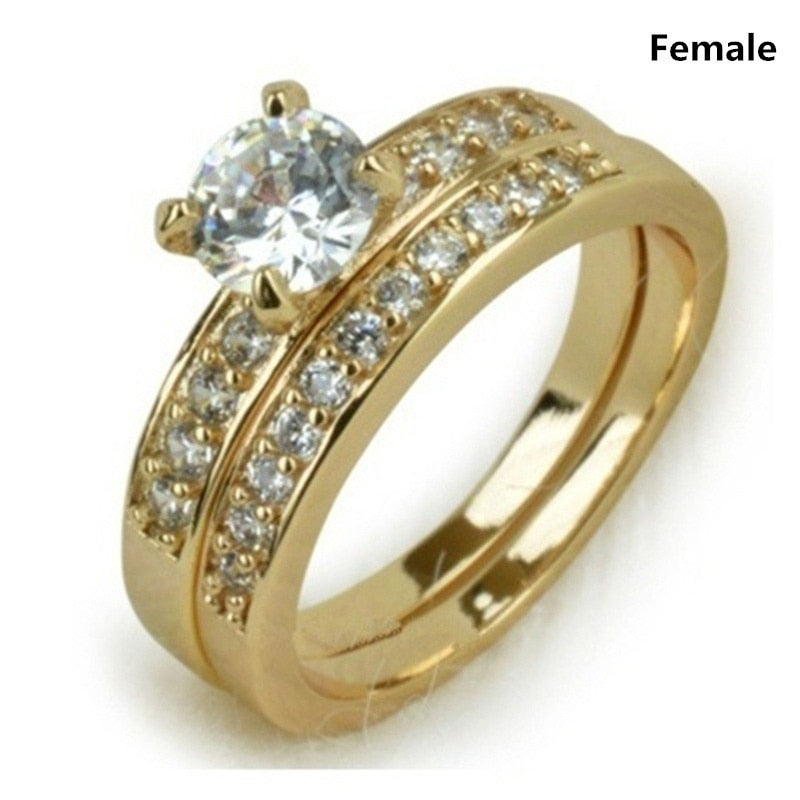 1pcs Luxury Women Ring Metal Carving Gold Color Inlaid Zircon Stones Couple Ring Bridal Engagement Wedding Jewelry