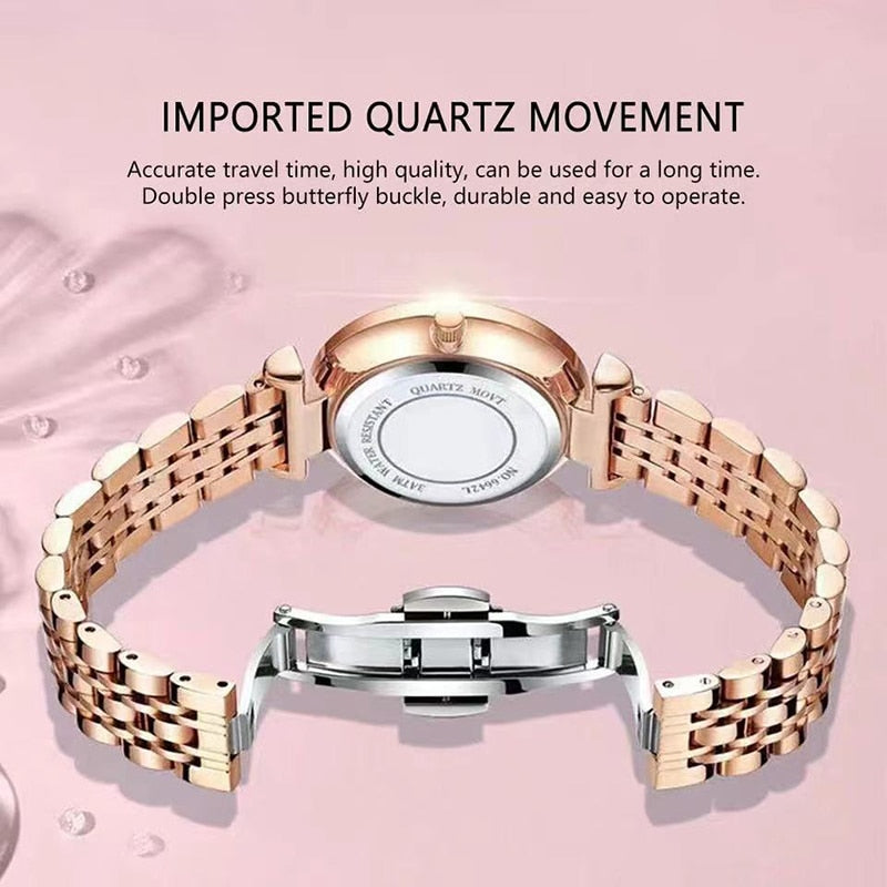 2023 Brand Women Watches Fashion Square Ladies Quartz Watch Bracelet Set Green Dial Simple Rose Gold Mesh Luxury Women Watches