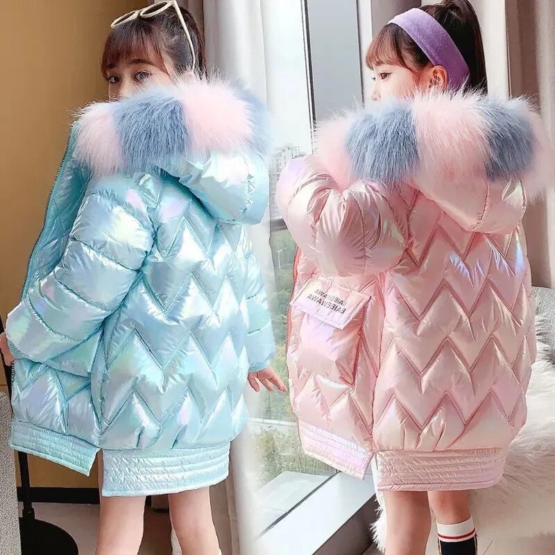 2023 Winter Down Jacket For Girls Coat Waterproof Shiny Hooded Children Outerwear Clothing 4-13 Year Teenage Kids Parka Snowsuit