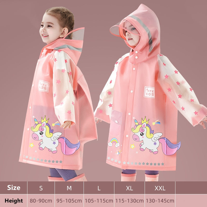 Cute Kids Raincoat Wateproof Children Dinosaur Unicorn Rain Poncho Rain Coat Jacket With Backpack Position Student RainWear