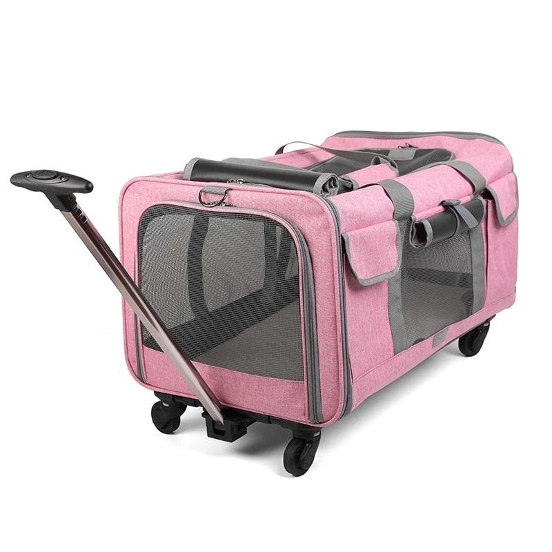 Portable Pet Trolley Case Detachable Universal Wheel Breathable Foldable Large Capacity Puppy Travel Bag Breathable Cat Carrier
