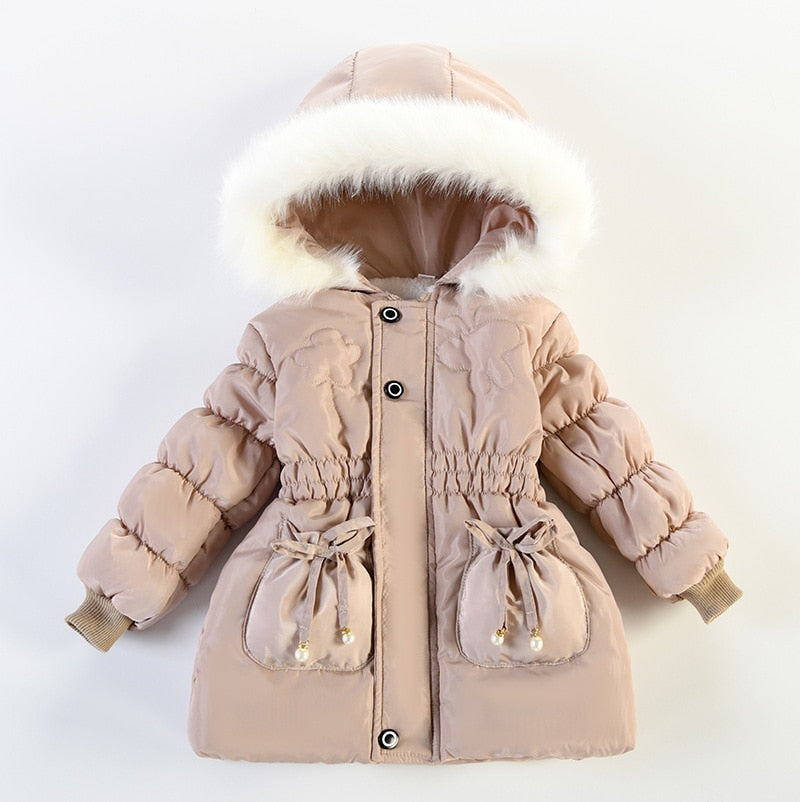 1 2 3 4 Years Girls Winter Warm Jacket 2021 New Heavy Thick Plus Velvet Hooded Coat For Kids Children's Outdoor Travel Clothing