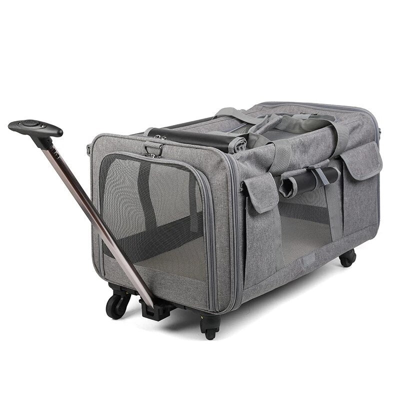Portable Pet Trolley Case Detachable Universal Wheel Breathable Foldable Large Capacity Puppy Travel Bag Breathable Cat Carrier