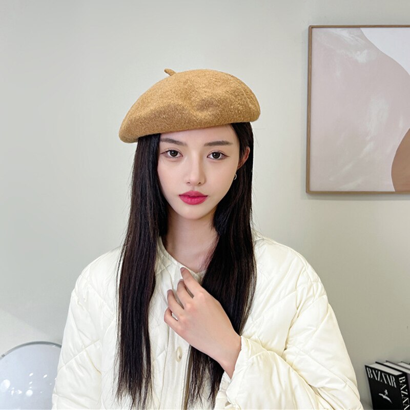 Wool Berets French Artist Style Warm Winter Beanie Hat Soft Retro Plain Beret Solid Color Women Elegant Comfortable Caps