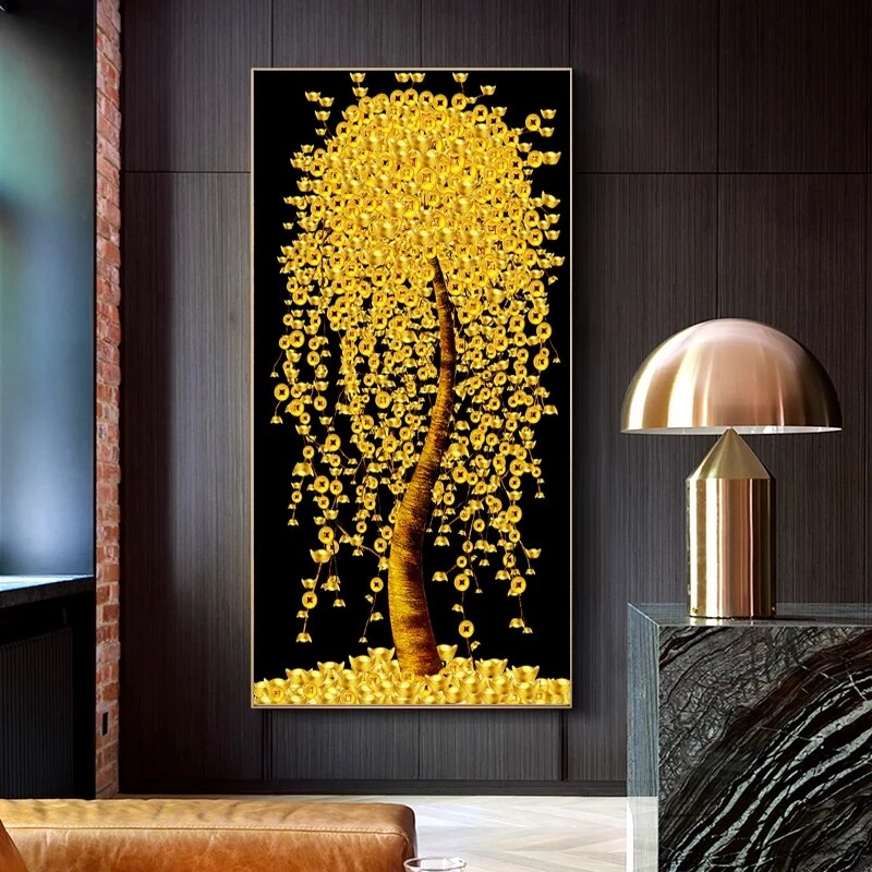 Luxury Lucky Golden coin Tree Posters and Prints Fortune Plants Rich Money Canvas Botanic Wall Art Painting Pictures Room Decor