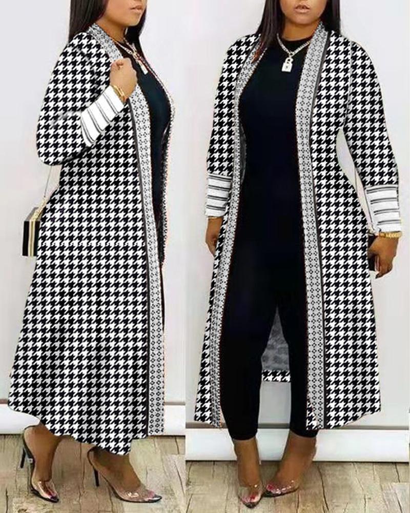 Women Printed Long Cardigan full sleeve Trench  OverCoat Lady Casual Loose Open Stitich Coat Female 2023 Autumn Spring Fashion
