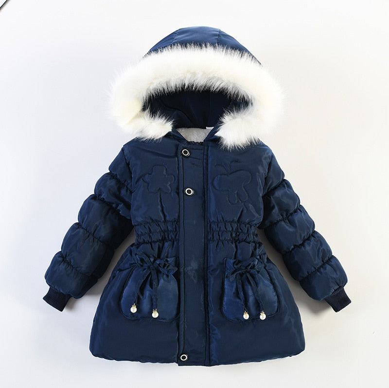 1 2 3 4 Years Girls Winter Warm Jacket 2021 New Heavy Thick Plus Velvet Hooded Coat For Kids Children's Outdoor Travel Clothing