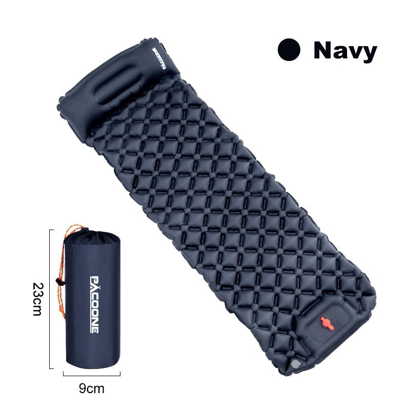 PACOONE Outdoor Camping Sleeping Pad Inflatable Mattress with Pillows Ultralight Air Mat Built-in Inflator Pump Travel Hiking