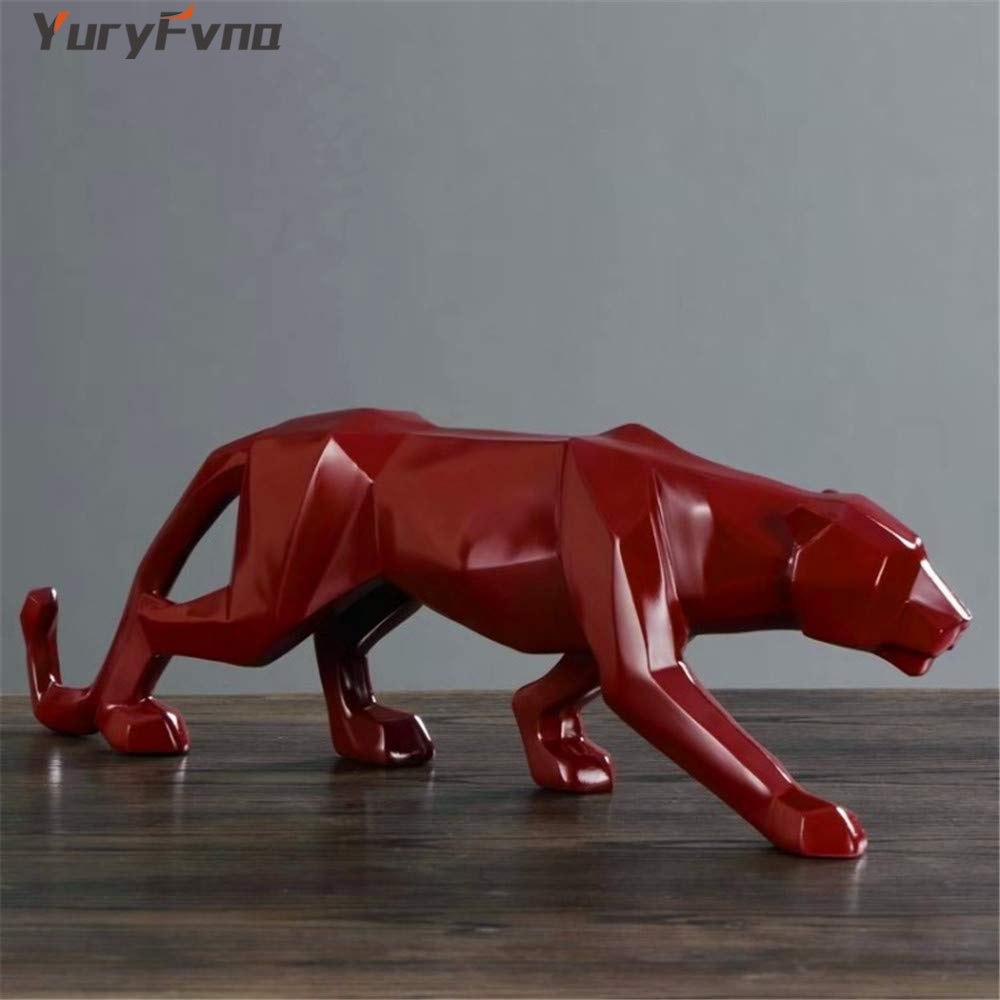 YuryFvna Abstract Resin Leopard Statue Geometric Wildlife Panther Figurine Animal Sculpture Modern Home Office Decoration Gift