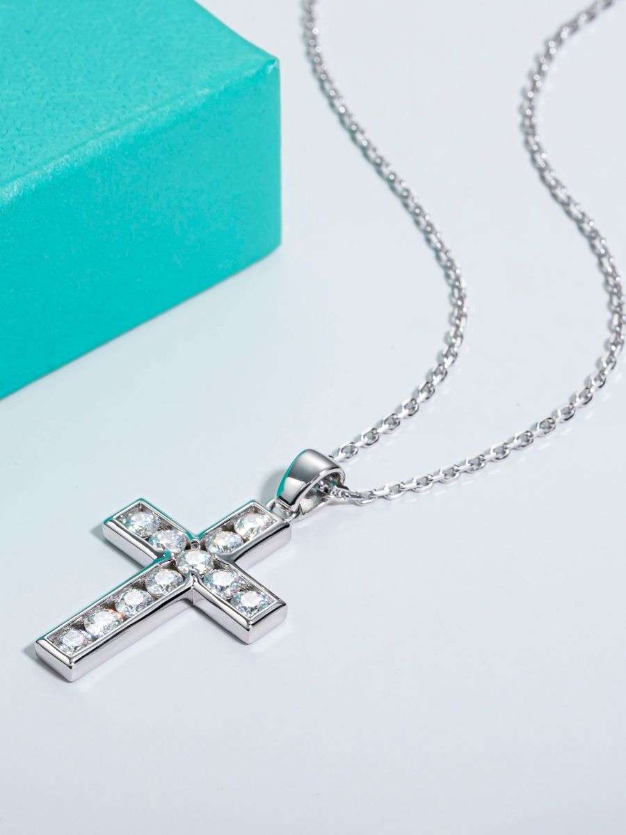AnuJewel 3.5MM 2.2cttw D Color  Moissanite Diamond  Cross Pendant Necklace 925 Sterling Silver Fine Jewelry Gifts Wholesale